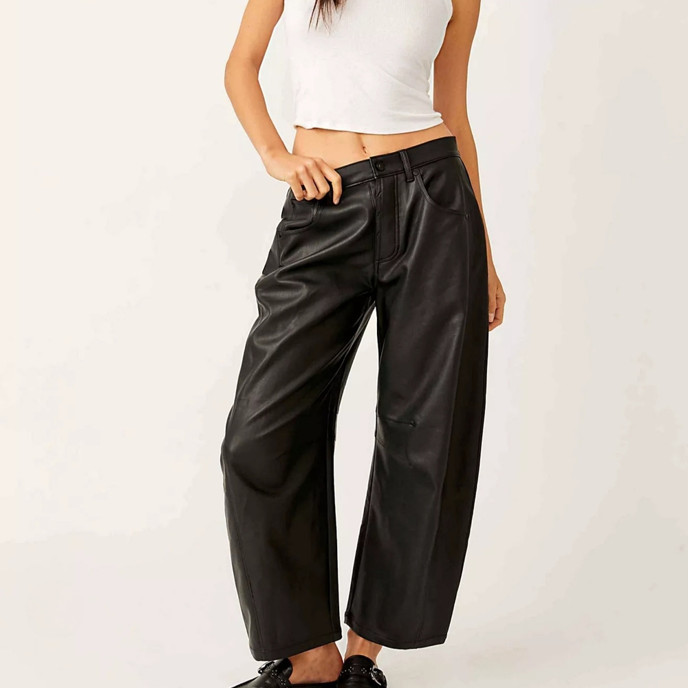 Free People Black Faux Leather Wide Leg Jeans